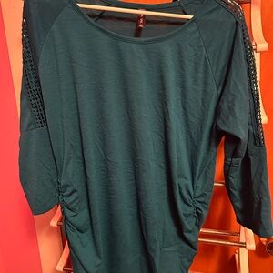 Massini Teal Blouse with Lace Accents